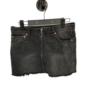 Free People We The Free Skirt Women Sz 27 Black Denim Full Zip Mini Raw Hem R2